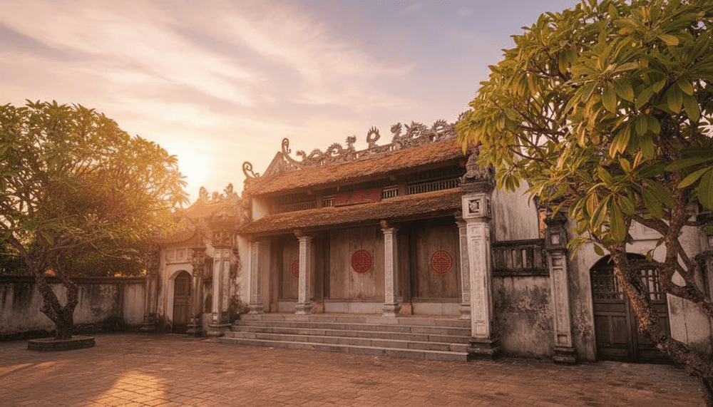 Xung quanh cổng là các loại cây xanh tạo nên không gian thanh mát, an yên.